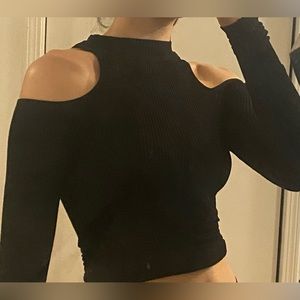 Free People Intimately black ribbed cut out top long sleeves size XS